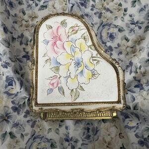 Vintage Floral Grand Piano Music Box Sankyo Japan Jewelry Trinket Display Decor